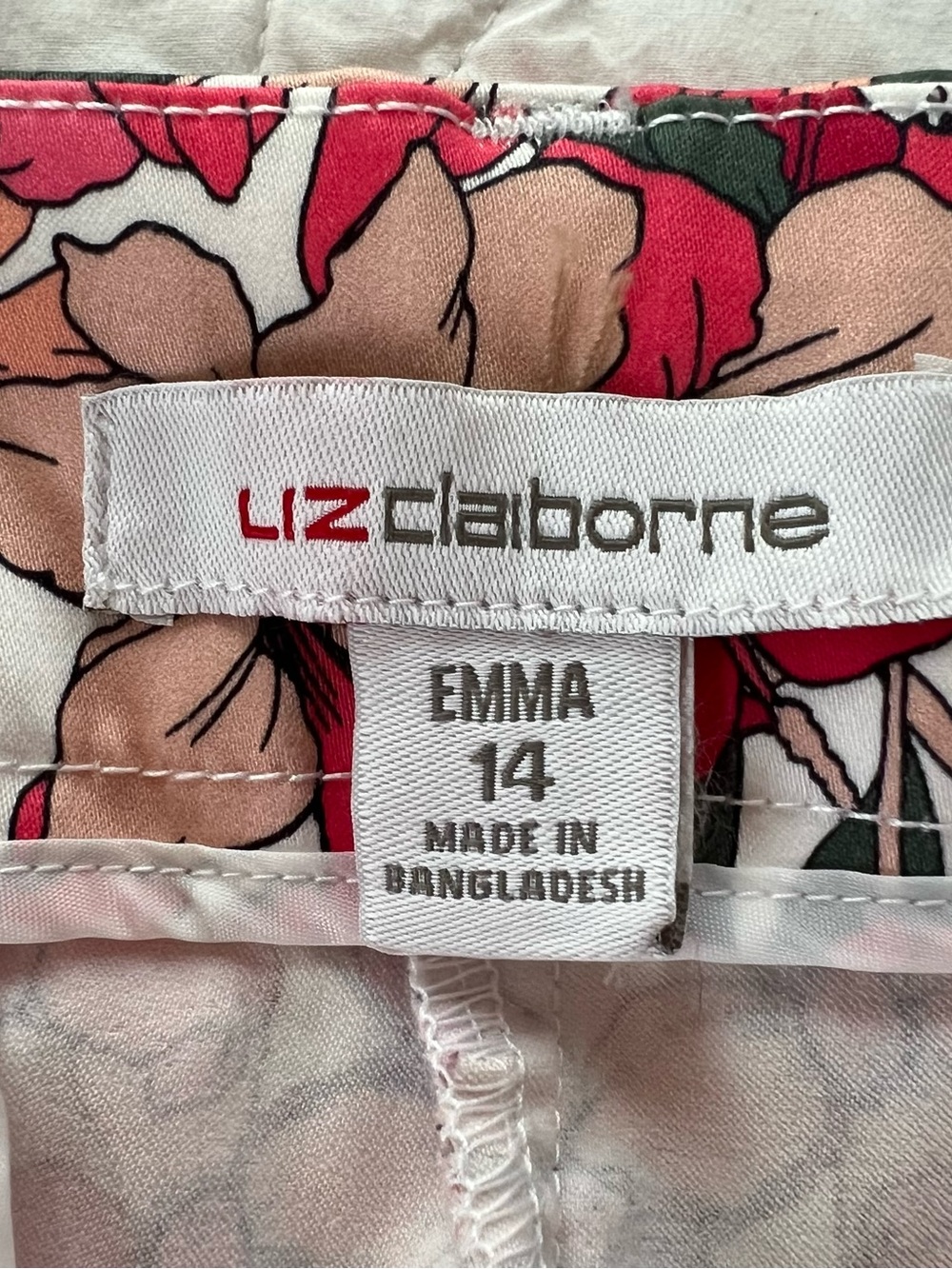 NWOT Liz Claiborne Emma White/Pink Floral Slim-leg Ankle Pants Vibrant Happy Fun - Picture 2 of 9